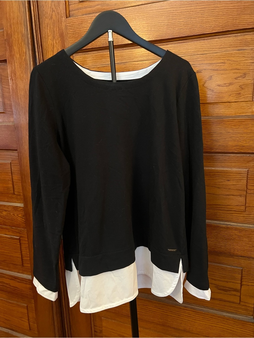 Marc New York Black Layered-Look Pullover with White Underlayer Top